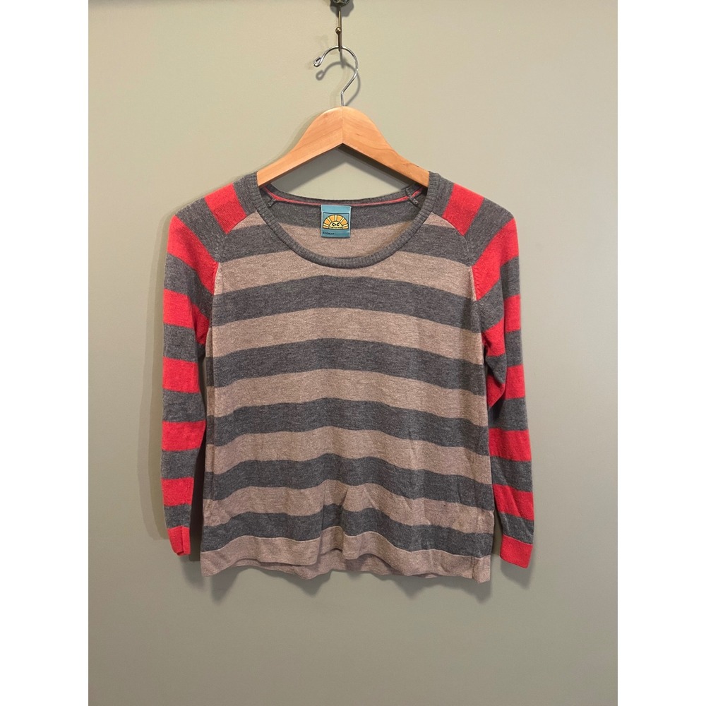 C&C California Womens Striped Scoop Neck Sweater Gray Tan Red Small